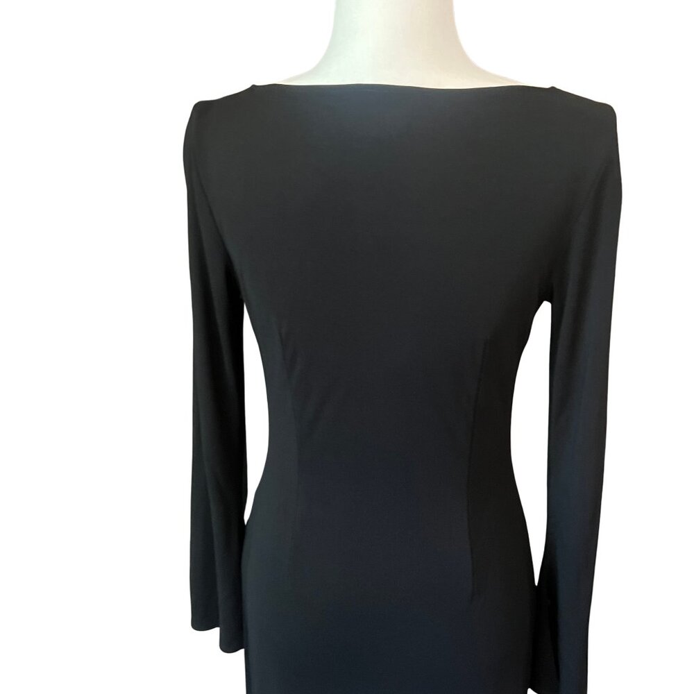 BCBGMAXAZRIA Vintage 90s Black Cowl Neck Long Sleeve Stretch Midi Dress‎ Medium - Picture 4 of 7